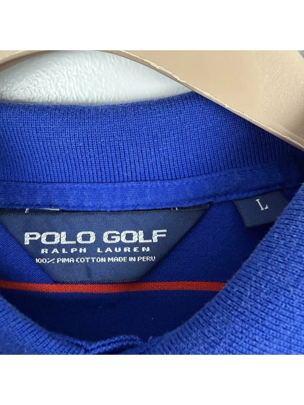 Polo Golf Ralph Lauren Shirt Mens Large Blue Striped Red Pony Logo Preppy